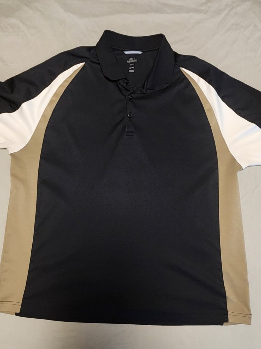 Haggar Men's XL Cool 18 Performance Collar Polo Black White Tan Side Side Golf